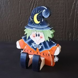 Vintage Handmade Witch Wooden Shelf Sitter Folk Art Figure Ornament